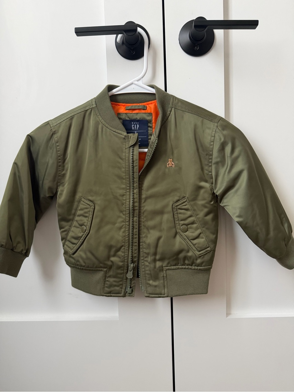 GAP Kids Olive Green Puffer Jacket with Orange Lining